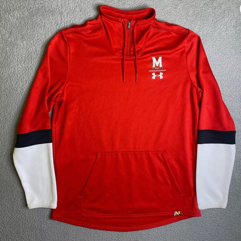 Under Armour Men's Red Maryland Terrapins 1/4 Zip Pullover Jacket, size Large